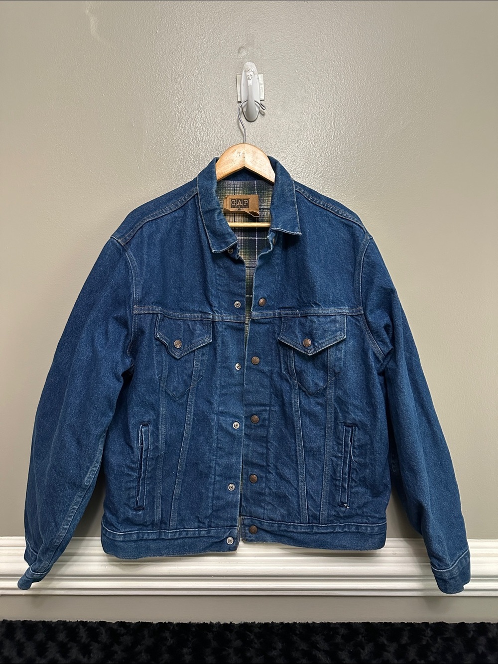 Mens vintage GAP denim blanket lined trucker jacket Sz XL